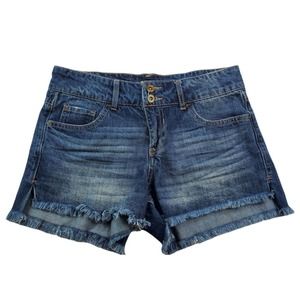 CC - True Craft Juniors Booty Cutoff Short 5 Dark Wash Blue Jean Mid Rise